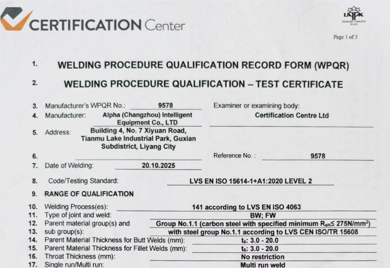 WELDING PROCEDURE QUALIFICATION RECORD